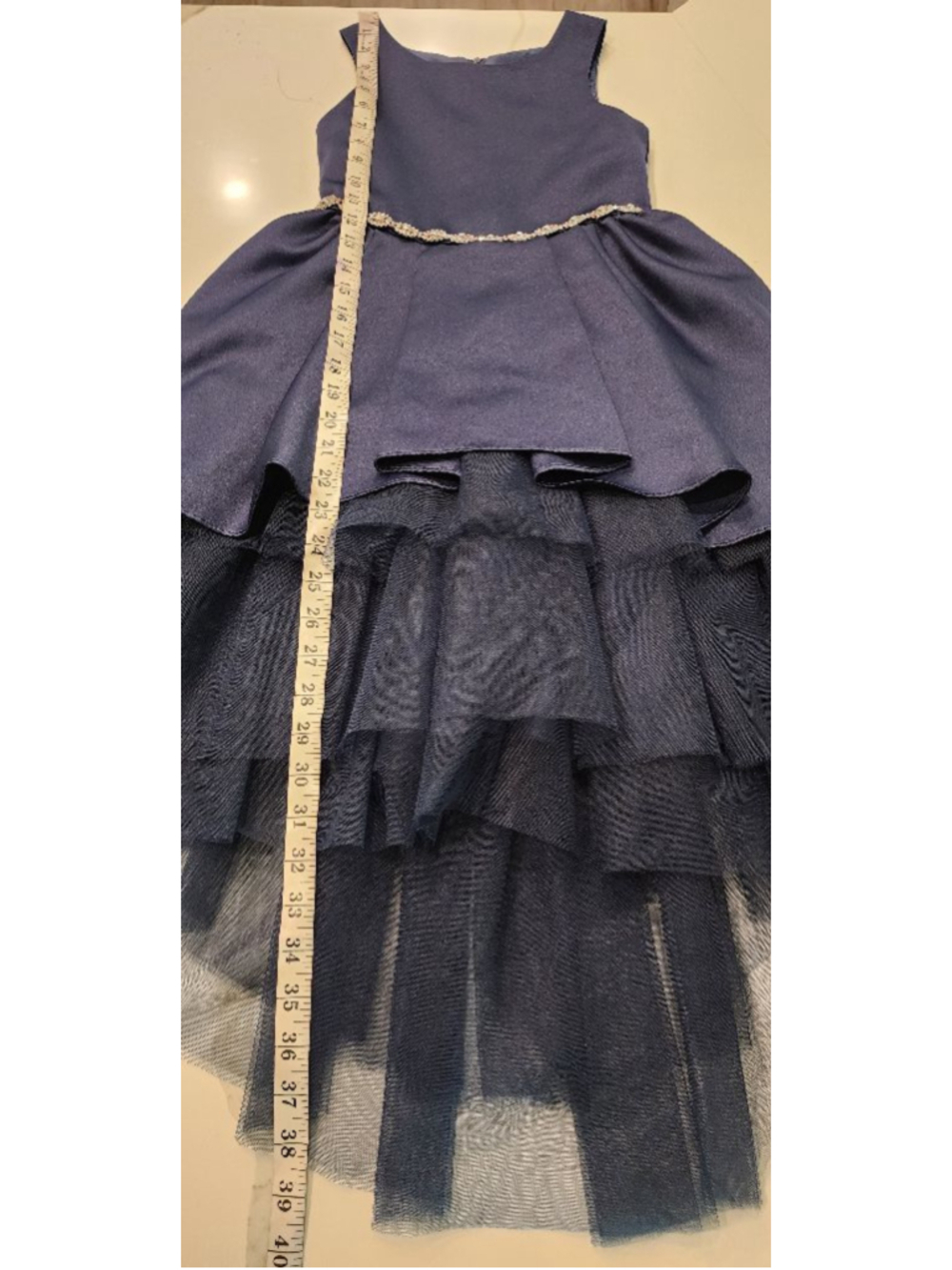 Rare Editions Girls Navy Blue High-Low Dress Tulle Rhinestone Formal Size 6 - Picture 9 of 11